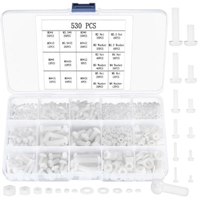 530tlg. Nylon Schraubenmuttern Unterlegscheiben Set M2-M6 - Rundkopf