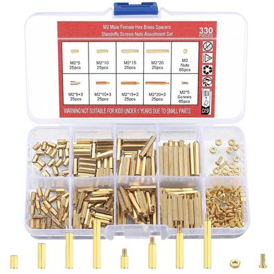330 Stk. M2 Messing Abstandshalter Sortiment Kit mit Muttern & Schrauben für