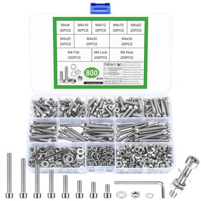 SZSLMY 800tlg M4 Schrauben Set mit Muttern & Unterlegscheiben, Edelstahl