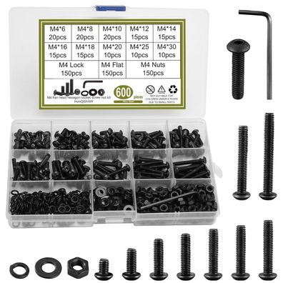 HonQiShiMY M4 Innensechskant Schrauben Set, 600tlg. Schwarze Schrauben, Muttern