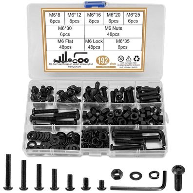 HonQiShiMY M6 Schrauben Set, 192-teilig, Schwarz