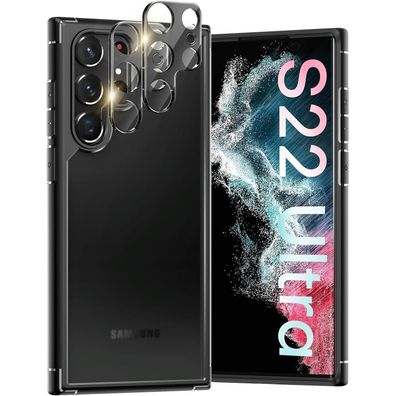 TOCOL Hülle für Galaxy S22 Ultra 5G, Matte Schwarz, mit 2x Kamera Schutzfolie