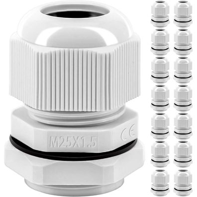 Gorffy 15 Stück IP68 Wasserdichte M25 Kabelverschraubungen aus Kunststoff Nylon