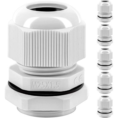 Gorffy 6 Stück IP68 Wasserdichte M25 Kabelverschraubungen aus Kunststoff Nylon