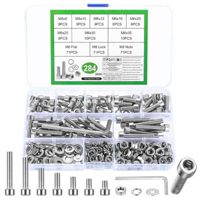 284 Stk M6 Schrauben Set Edelstahl Innensechskant Schrauben mit Muttern und