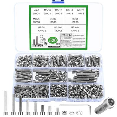 520 Stk M5 Schrauben Set Edelstahl Innensechskant mit Muttern und