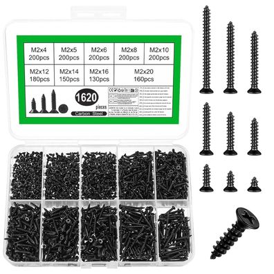 1620 Stück M2 Kleine Schrauben Set Selbstschneidende Schrauben für Holz, Blech