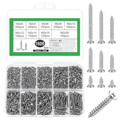 1600 Stück M2 Kleine Schrauben Set, Selbstschneidende Schrauben für Holz
