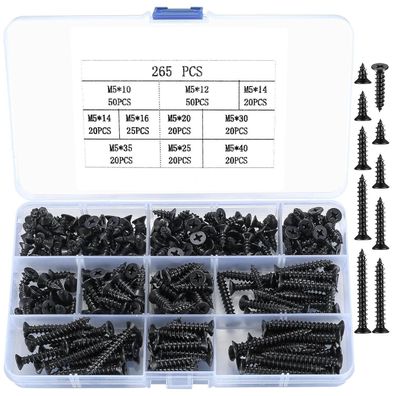 SZSLMY 265 Stück M5 Selbstschneidende Schrauben Sortiment Set, Flachkopf