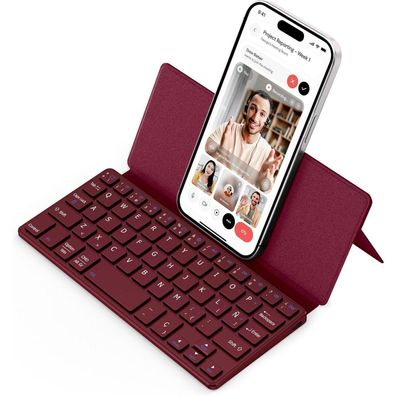 CACOE Bluetooth Tastatur mit Ständer, Mini, Ultraflach, Tragbar, Faltbar