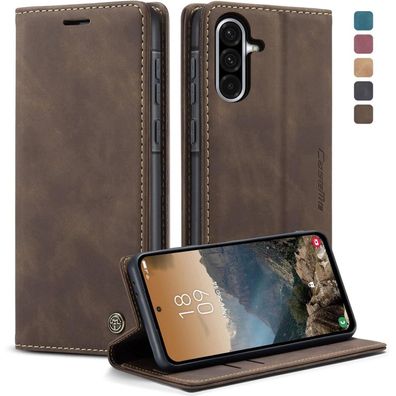 KZB Handyhülle für Samsung Galaxy A56 5G, Premium Leder Klappbar Tasche, Kaffee