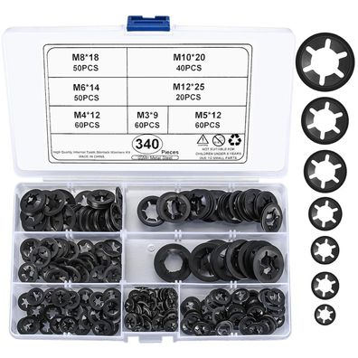 Haochen 340 Stk. Sicherungsscheiben Sortiment Kit Innenzahn Schnellverschluss