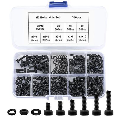 Haochen M3 Innensechskantschrauben Set mit Muttern und Unterlegscheiben, 300