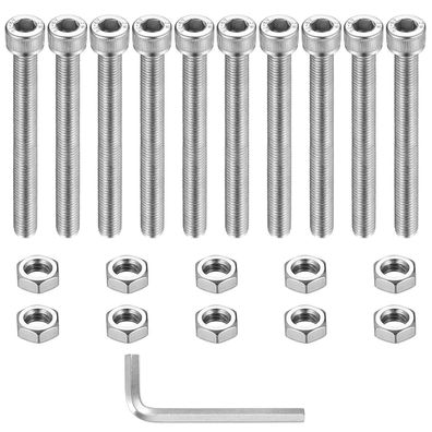 10 STK M10 Zylinderschrauben mit Muttern Set, Vollgewinde Edelstahl, M10x100mm