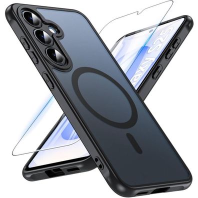 Hensinple Hülle für Galaxy S25 mit MagSafe und Panzerglas, Schwarz