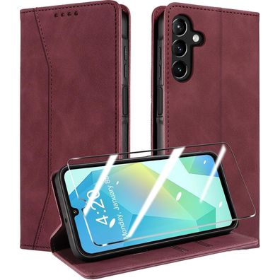 QHOHQ Handyhülle für Samsung Galaxy A16/A26 5G mit Panzerglas in Lederoptik