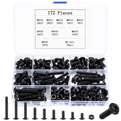 SZSLMY M6 Schrauben Set, 172 Stück Linsenkopfschrauben & Muttern, Kreuzschlitz