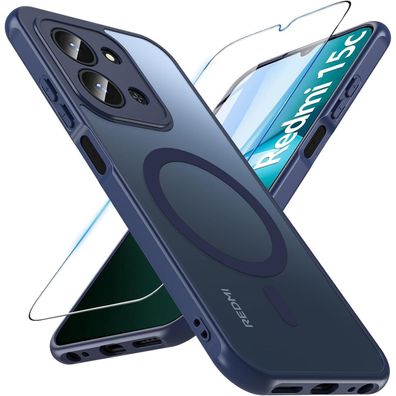 Hensinple Magnetische Handyhülle für Xiaomi Redmi 15C mit 9H Schutzfolie, Matt