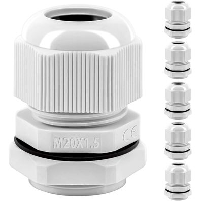Gorffy 6 Stück IP68 Wasserdichte M20 Kabelverschraubungen aus Kunststoff Nylon