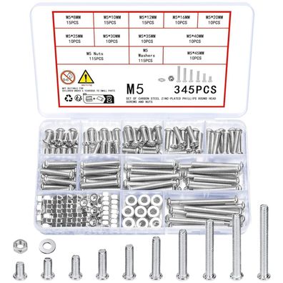 Vwoqiy 345tlg M5 Schrauben Set mit Muttern und Unterlegscheiben, Linsenkopf