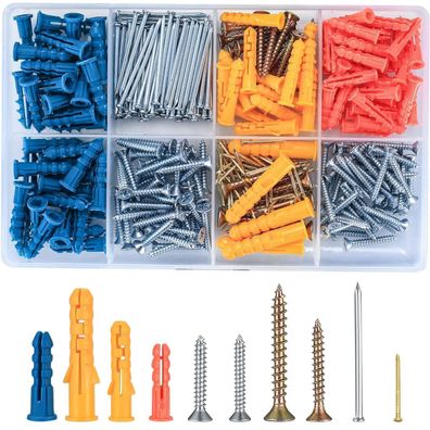 360 Stk Schrauben und Dübel Sortiment Kit für Holz, Spanplatte, PVC und