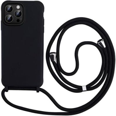 Keteen iPhone 16 Pro Max Handyhülle mit Band, Silikon Umhängetasche, Schwarz