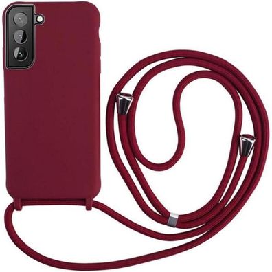 Keteen Handyhülle mit Band für Samsung Galaxy S21, Rot - Slim Silikon mit