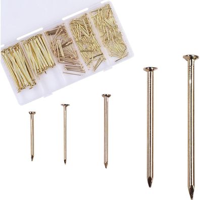 Omotool Nägel Sortiment Set (300 Stück), vermessingte Nägel, 5 Größen