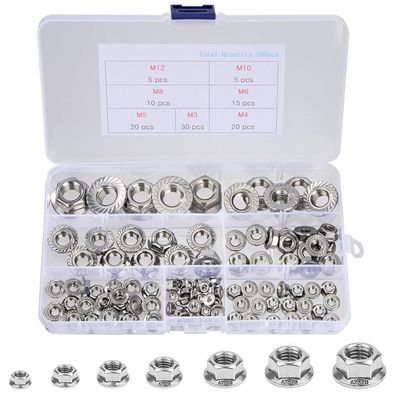 QIMEI-SHOP Flanschmuttern Edelstahl M3-M12, Selbstsichernde Sechskantmuttern