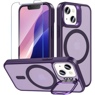 OWKEY Magnetische Hülle für iPhone 13/12 Mini mit Ständer, Matt Durchscheinend