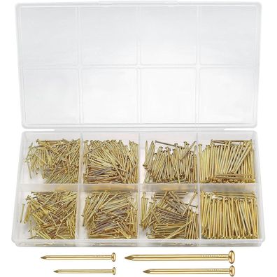 720 Stück Flachkopf Nägel für Bilderaufhängung, Wandnägel Sortiment Set Gold