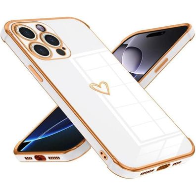 Keteen iPhone 16 Pro Max Hülle Weiß - Süßes Herz Muster, Galvanisiert, TPU