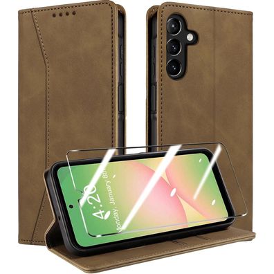 QHOHQ Handyhülle für Samsung Galaxy A56/A36 5G mit Panzerglas in Lederoptik