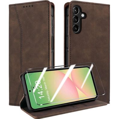 QHOHQ Handyhülle für Samsung Galaxy A56/A36 5G mit Panzerglas in Lederoptik