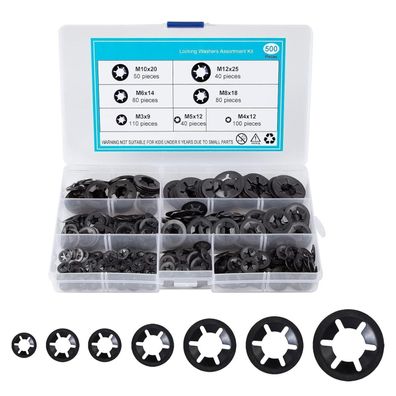QIMEI-SHOP 500x Sicherungsscheiben Innenzahn M3-M12 Sortiment Kit Schwarz