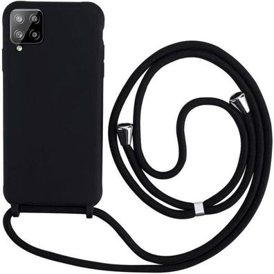 Keteen Handyhülle mit Band für Samsung Galaxy A12 / M12, Schwarz - Slim Silikon