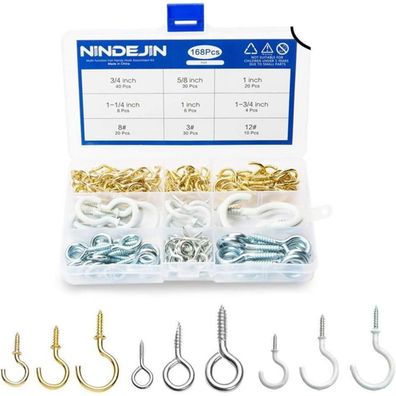Nindejin Schraubhaken Set 168 Stück, Vinyl Beschichtet Weiß, Cup Haken