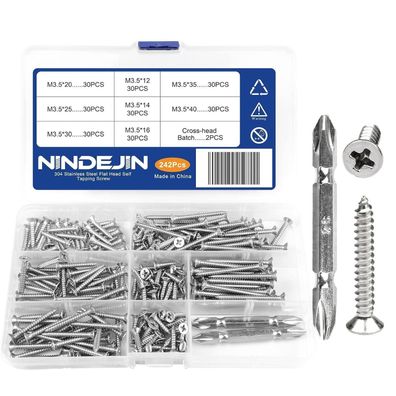 Nindejin 242tlg M3.5 Edelstahl Flachkopf Blechschrauben Set mit Kreuzkopf Bit