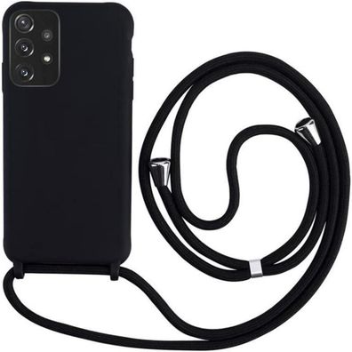 Keteen Handyhülle mit Band für Samsung Galaxy A23 5G/4G, Slim Silikon, Schwarz