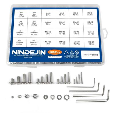 Nindejin 580tlg M2-M5 Schrauben Set mit Muttern Unterlegscheiben aus 304