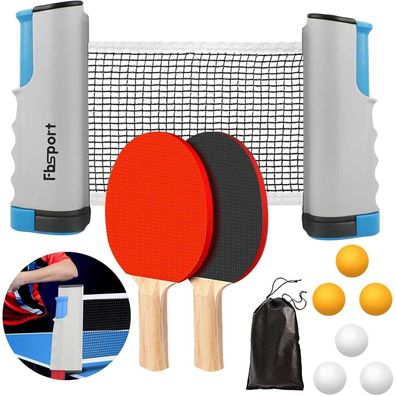 Fbsport Tischtennis Set Profi: 2 Schläger, einziehbares Netz, 6 Bälle & Tasche