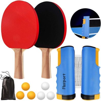 Fbsport Tischtennis Set Profi mit 2 Schlägern, einziehbarem Netz, 6 Bällen und