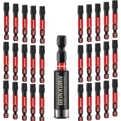 Geinxurn T40 Schlagfester Schrauberbitsatz 50mm, 30 Stück Torx 1/4 Zoll mit