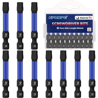 HPHOPE T40 Torx Bits, 10 Stück, 50mm Länge, Magnetisch