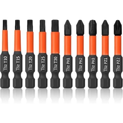 Baidets Pro Schrauber Bit Set 10tlg (Torx, PH, PZ) - 50mm, 1/4" Sechskantschaft