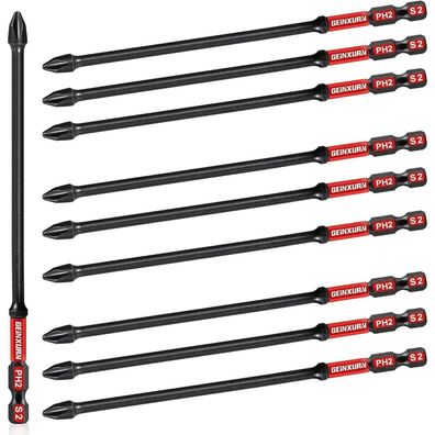 Geinxurn PH2 Schrauber Bit Set, 10x 150mm, Magnetisch, Schlagfest, 1/4 Zoll