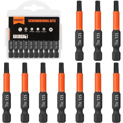 Baidets Pro T25 Torx Bit Set, 10 Stück, 50mm Länge, 1/4" Sechskantschaft