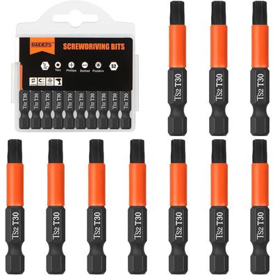 Baidets Pro T30 Torx Schrauber Bits, 10 Stück, 50mm, 1/4" Sechskantschaft, mit