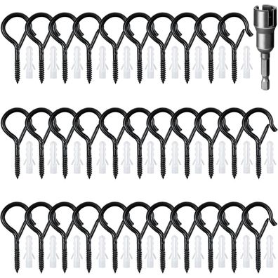 Raxfekro 32tlg Schraubhaken Edelstahl Set mit Sicherung, Schwarz