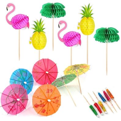 OMIGA 70 Stücke Cocktail Dekoration: Flamingo, Ananas, Palme & Sonnenschirme